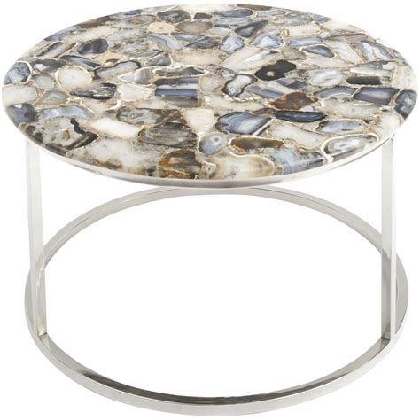 A glass coffee table makes for an elegant, subtle addition to the room, while a coffee table with storage is perfect for creating space for a striking centerpiece. Multi Coloured Agate Circular Coffee Table & Nickel Frame ...