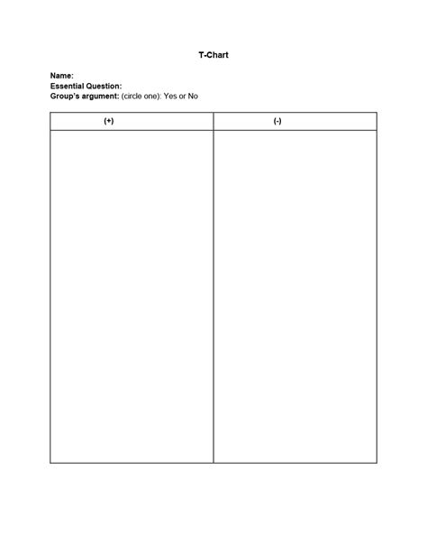 T Chart Template Hq Printable Documents