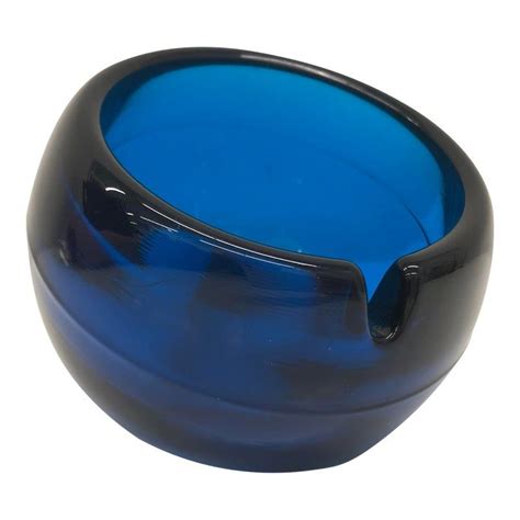 Viking Glass Orb Ashtray In A Gorgeous Blue Color Perfect For Any Glass Collector Or Certified
