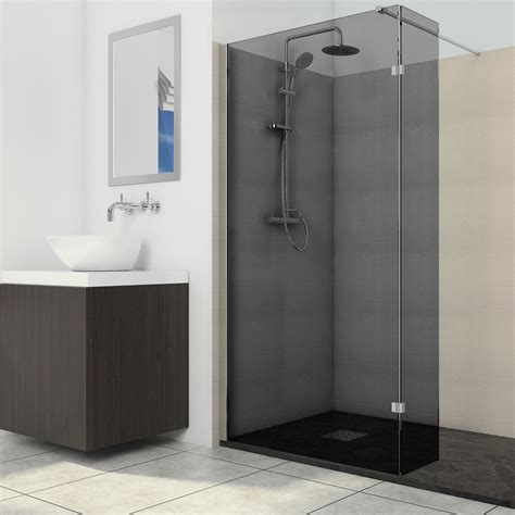 Lisna Waters Valencia 1200mm Smoked Black 8mm Glass Wet Room Shower