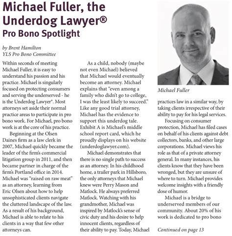 Legal aid / pro bono attorneys handle cases dealing with criminal or civil matters for clients who are low or no income. Pro Bono Oregon Lawyer Michael Fuller - Attorney for the ...