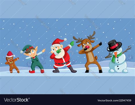 Cute cartoon christmas rat mouse and owl, santa, bunny christmas card. Dabbing christmas cartoon characters funny banner Vector Image