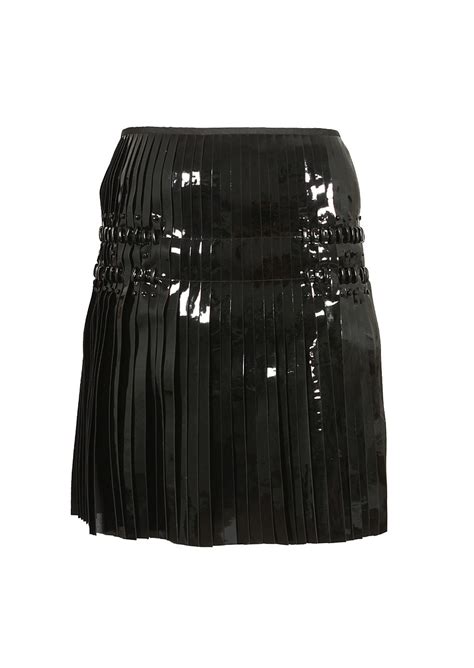 Paco Rabanne Black Pleated Patent Leather Skirt
