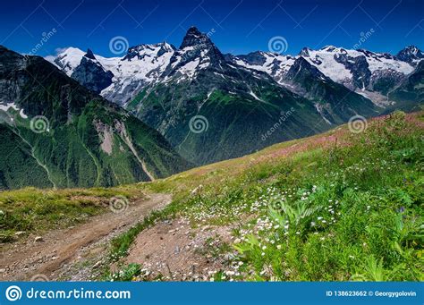 Beautiful View Of Alpine Meadows In The Caucasus Mountains Stock Photo