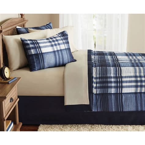 Mainstays Indigo Plaid 6 Piece Bed in a Bag Twin Bedding Set - Walmart.com