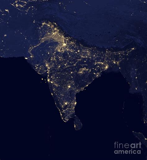 India At Night Satellite Image Photograph By Nasa