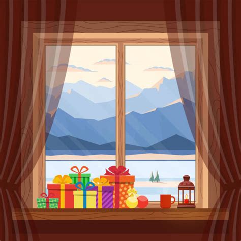 Best Vector Winter Night Scene Of Window With Lantern Illustrations