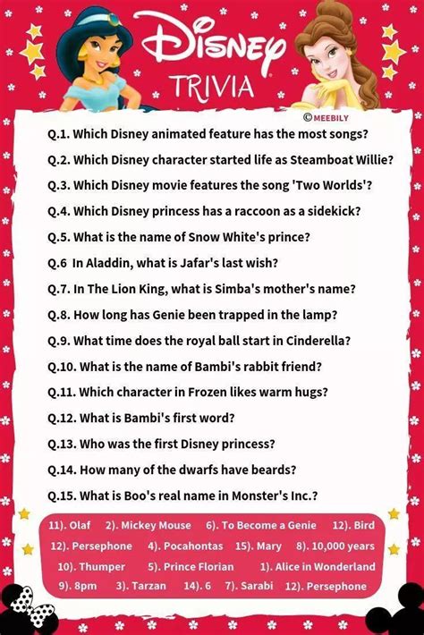 C) mortimer walt disney had originally dubbed his mouse creation mortimer, until his wife lillian suggested mickey mouse because it sounded cuter. Mickey Mouse Trivia Printable - Trivia Printable