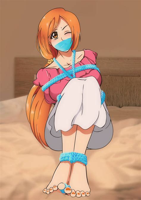 Rule 34 Bleach Bondage Feet Gag Inoue Orihime Milf Orange Toenails Reati1 Rope Bondage Tape