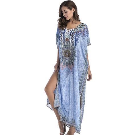 Chiffon Fashion Print Bohemian Long Maxi Dress Boho Summer Dress 2018 Sundress Beach Sarongs