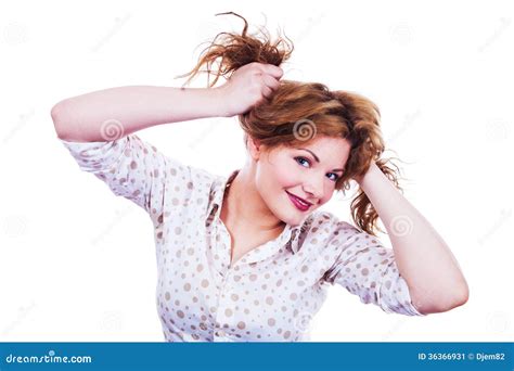 Portrait Of A Young Woman Holding Her Hair Stock Image Image Of Girl