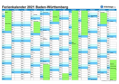 2 seiten, 6 monate pro seite. Ferien Baden-Württemberg 2021, 2022