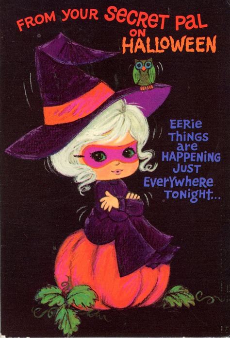 Vintage American Greetings Halloween Greeting Card Secret Pal Witch Owl