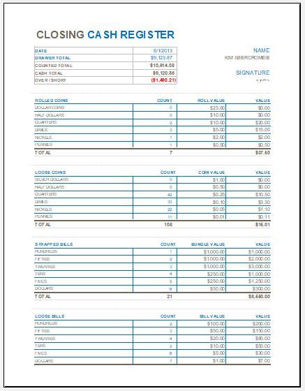 The balance sheet template for excel is an excel spreadsheet for those who prefer to do their own valuation and/or analysis and would rather not spend easy cash register tracker that can run on pc cash registers. Closing Cash Register Template for MS Excel | Excel Templates