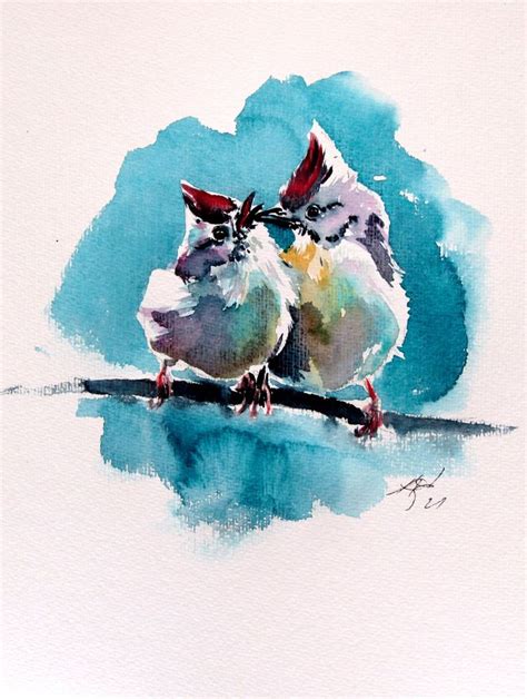 Cute Birds 325 X 25 Cm 2021 Watercolour By Kovács Anna Brigitta