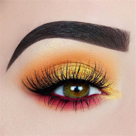 Red Orange And Yellow Eye Look With Beautiful Long Lashes Multi Colour