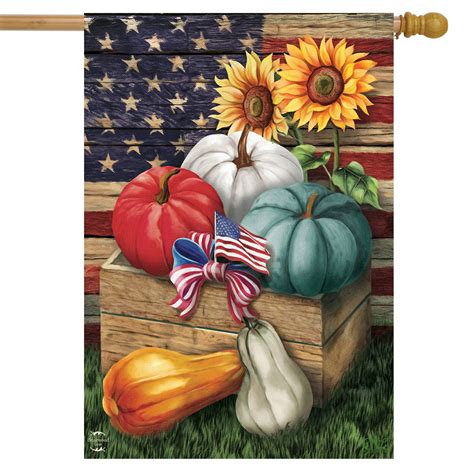 Patriotic Pumpkins Autumn House Flag Sunflowers Usa 28 X 40 Briarwood