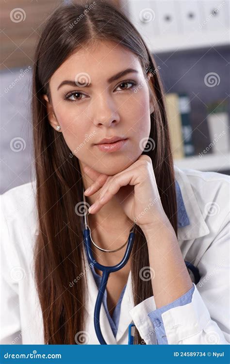 Portrait Of Young Female Doctor Stock Photo Image Of Indoor Alone