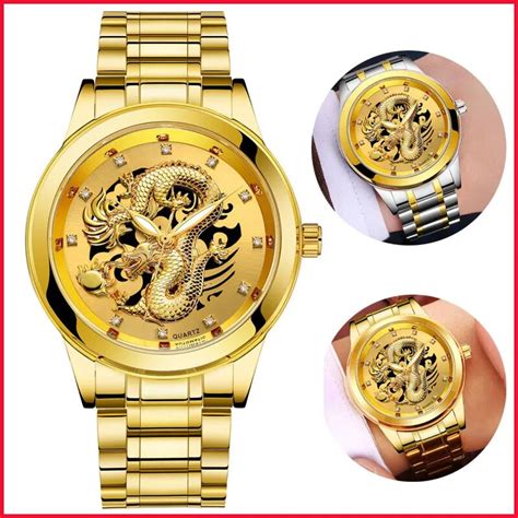 Watches For Men Diamond Gold Watches Dragon Pattern Quartz Watch Aaa