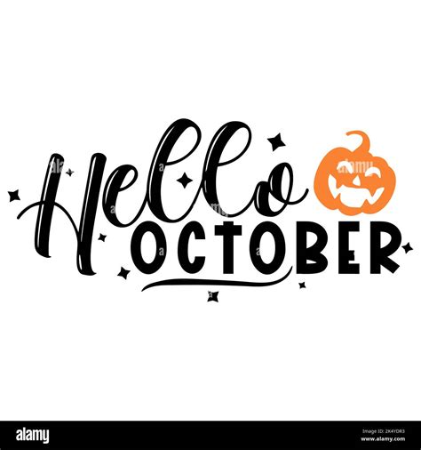Hello October Halloween Quote Orange Pumpkin Vector Illustration