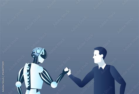 People And Robots Handshake Modern Human And Artificial Intelligence