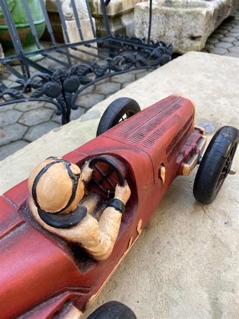Art Deco Hand Carved Wood Toy Race Car Model Miniature Folk Art Antique