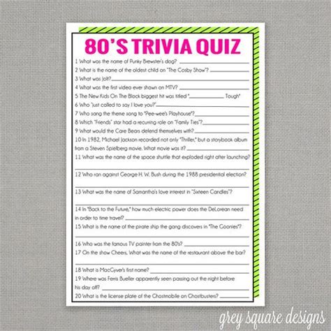 Can you remember all about the 80s, the movies, the songs whether you're getting ready to take part in a trivia night or setting up a contest of your own, these 80's trivia questions and answers will give you. 80's Trivia Quiz Game | 80s party, 80s birthday parties ...