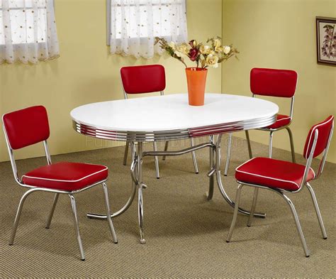 A table and a set of chairs is a standard option for dining rooms, but for those who like to think out of the box, it is not the only solution. White Oval Top & Chrome Base Modern 5Pc Dining Set w/Red ...