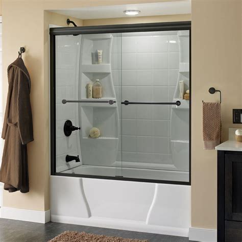 Delta Lyndall 60 In X 58 1 8 In Semi Frameless Sliding Bathtub Door In Bronze With Clear Glass