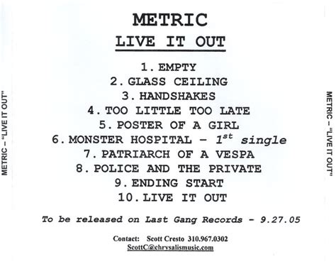 Metric Live It Out 2005 Cdr Discogs