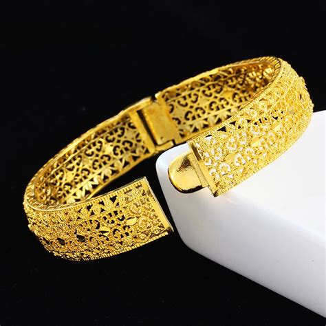 Newest Jewelry Hollow 18k Yellow Gold Filled Bangle Dubai Bracelet For