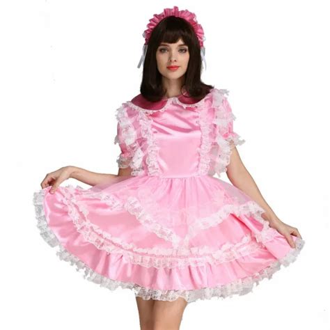 sissy maid pink satin lockable dress cosplay costume tailor made eur 21 75 picclick fr