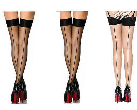 2 Pack Nylon Sexy Thigh High Stockings With Back Seam For Women