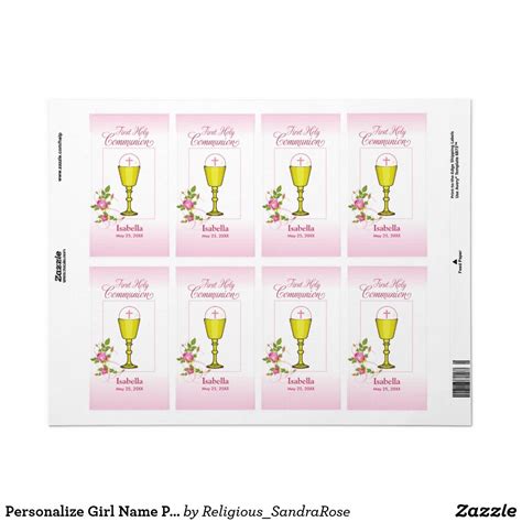 It is a very special day for parents and their children. Personalize Girl Name Pink First Holy Communion Label ...