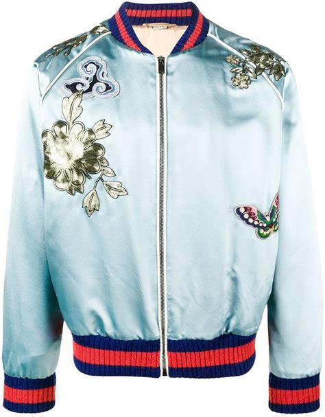 Gucci Bird Embroidered Bomber Jacket Embroidered Bomber Jacket Blue
