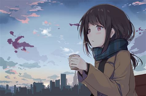Anime Girl Holding Tea Outside Wallpaperhd Anime Wallpapers4k