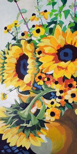 Daily Paintworks Sunflower Bunch Original Fine Art For Sale