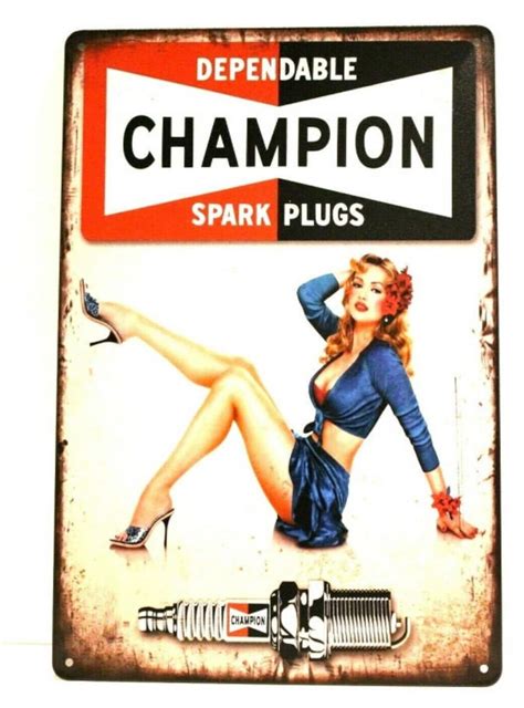 Champion Spark Plugs Pinup Girl Tin Sign Wall Art Vintage Etsy