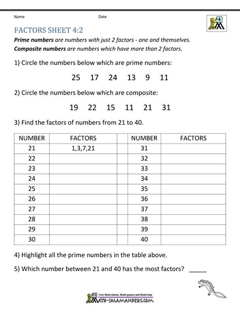 Multiples And Factors Worksheets For Grade 4