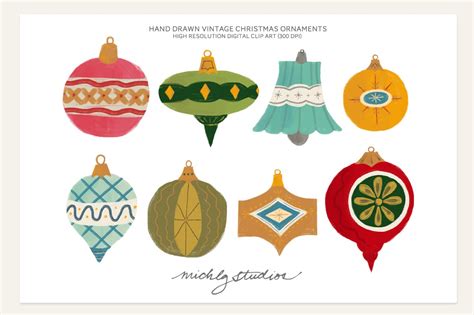 Vintage Christmas Ornament Clipart Illustrations Creative Market