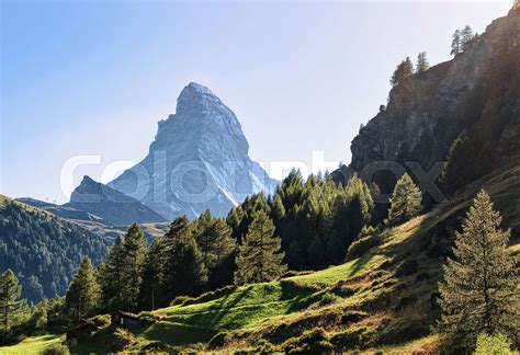 Panoramic View Of Matterhorn Mountain And Chalets Of Switzerland