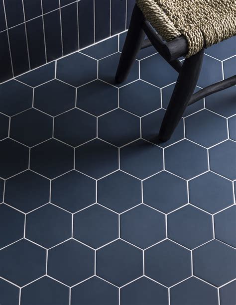 Oska Navy Matt Porcelain Hexagon Tiles Mandarin Stone