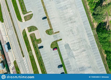 Outdoor Parking Lot With Empty Parking Spaces Aerial Photography Stock