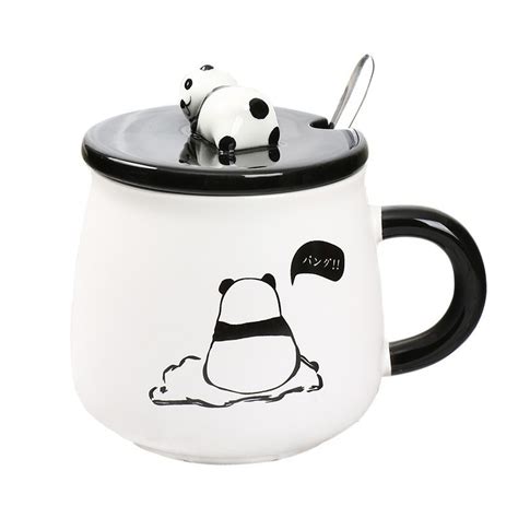 Panda Cup Ceramic Coffee Mugs Cute Panda Coffee Mug With Lid And Spoon