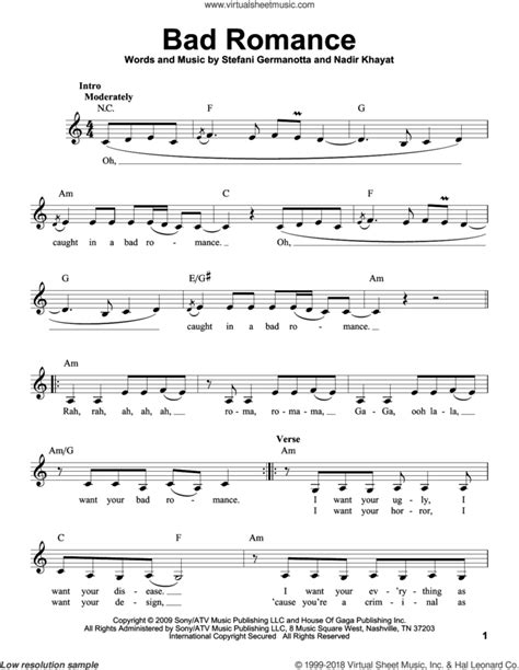 Bad Romance Sheet Music For Voice Solo Pdf
