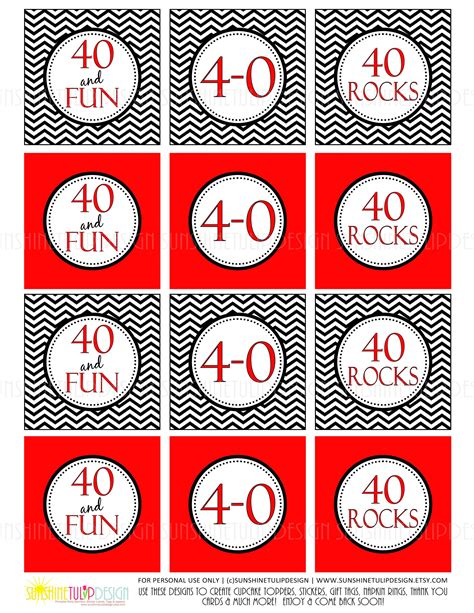Printable 40th Birthday Cupcake Toppers 40 And Fun Toppers 40 Rocks