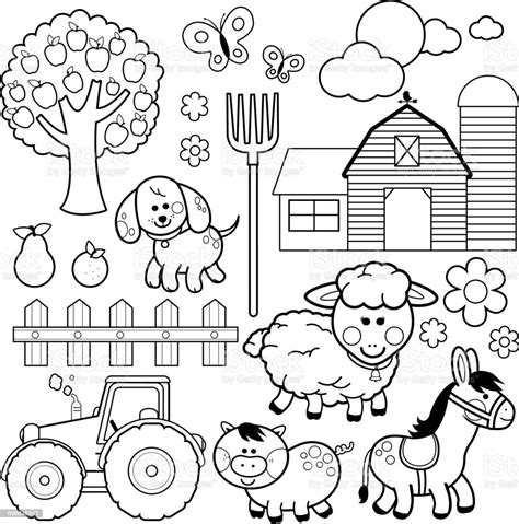 Animales De Granja Vectorial Colección De Ilustración Blanco Y Negro
