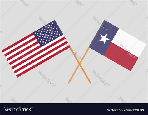 Crossed Flags Of United States And Texas State Vector Image