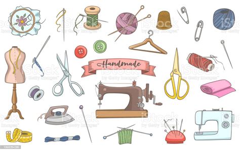 Sewing And Needlework Tools And Accessories Stock Illustration