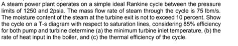 Solved A Steam Power Plant Operates On A Simple Ideal R